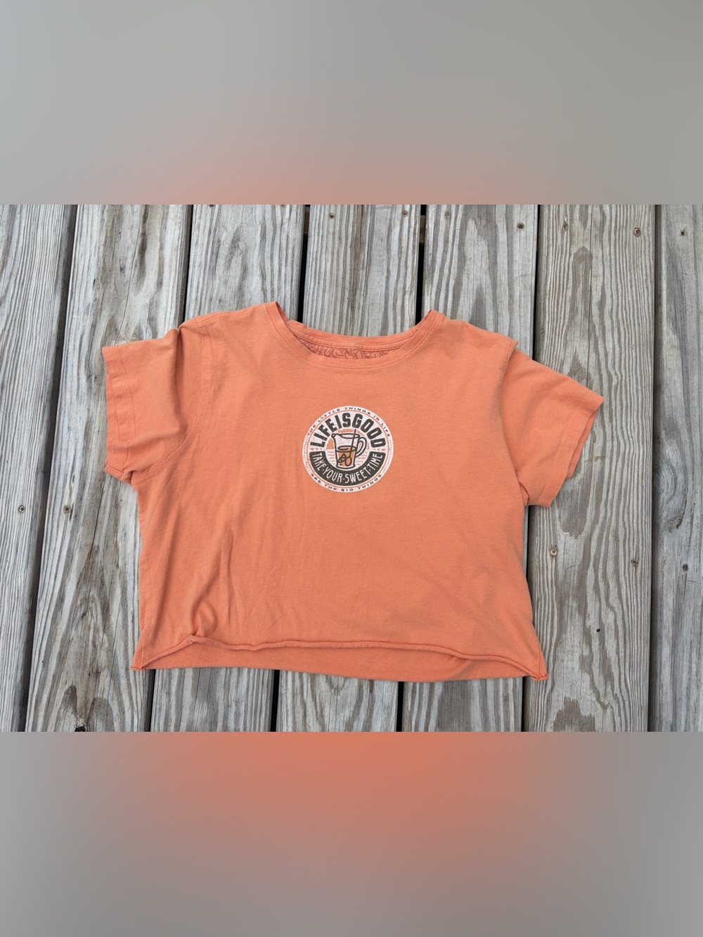 Life is Good Take Your Sweet Time Women's Orange Large Size T-Shirt Beach Crop
